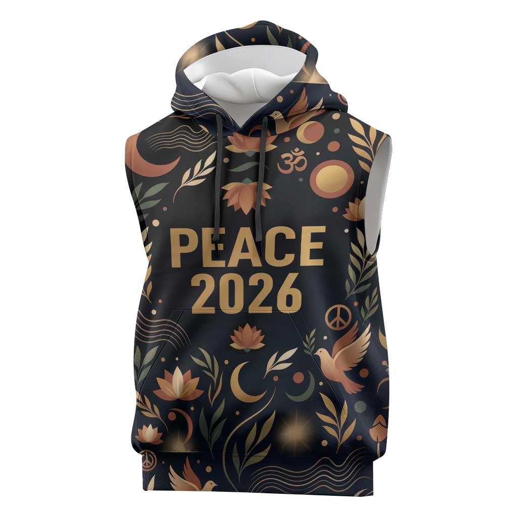 Peace 2026 Spiritual Harmony Sleeveless Hoodie Bohemian Celestial Mandala Illustration
