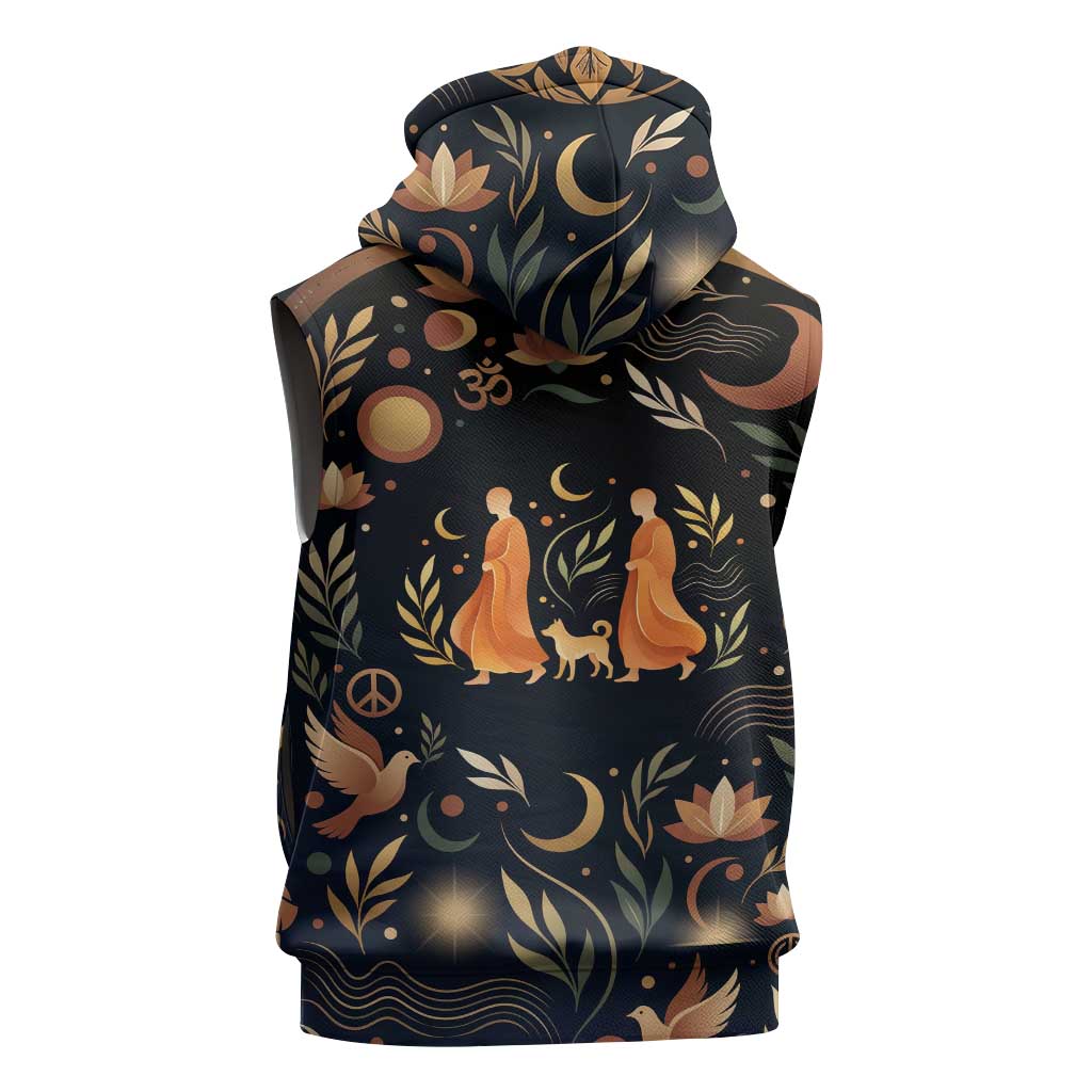 Peace 2026 Spiritual Harmony Sleeveless Hoodie Bohemian Celestial Mandala Illustration