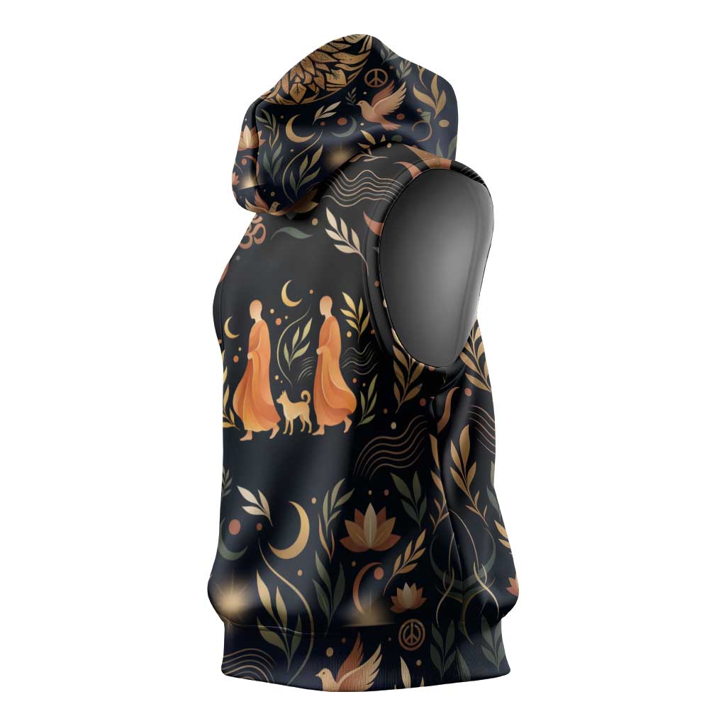 Peace 2026 Spiritual Harmony Sleeveless Hoodie Bohemian Celestial Mandala Illustration
