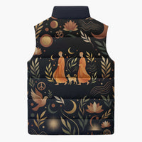 Peace 2026 Spiritual Harmony Sleeveless Puffer Jacket Bohemian Celestial Mandala Illustration