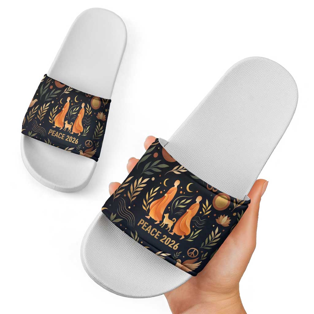 Peace 2026 Spiritual Harmony Slide Sandals Bohemian Celestial Mandala Illustration