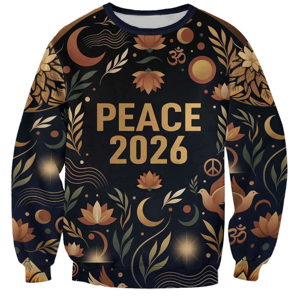 Peace 2026 Spiritual Harmony Sweatshirt Bohemian Celestial Mandala Illustration