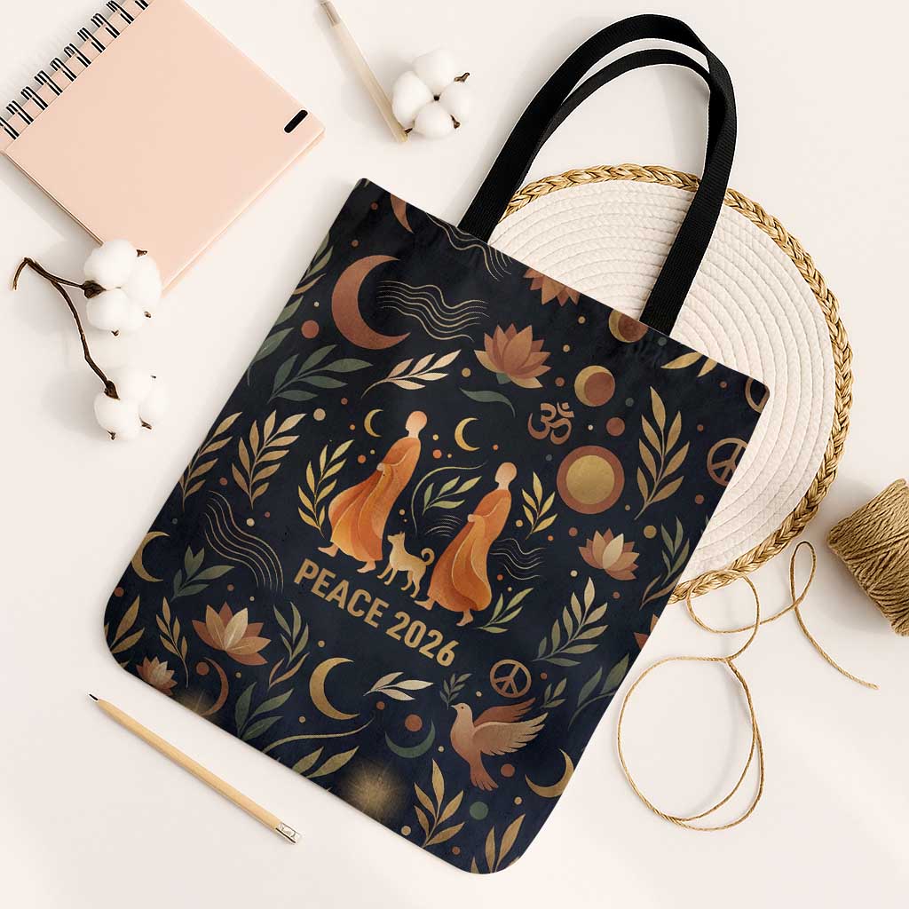 Peace 2026 Spiritual Harmony Tote Bag Bohemian Celestial Mandala Illustration