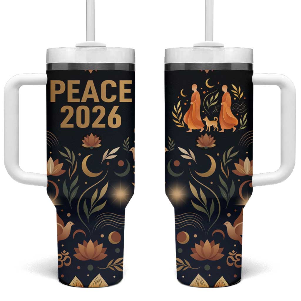 Peace 2026 Spiritual Harmony Tumbler With Handle Bohemian Celestial Mandala Illustration