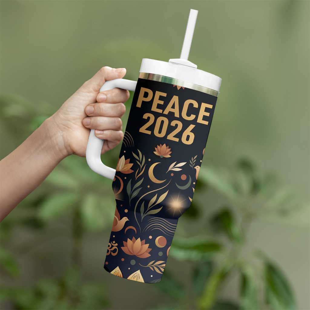 Peace 2026 Spiritual Harmony Tumbler With Handle Bohemian Celestial Mandala Illustration