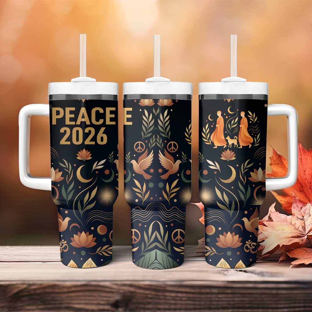 Peace 2026 Spiritual Harmony Tumbler With Handle Bohemian Celestial Mandala Illustration