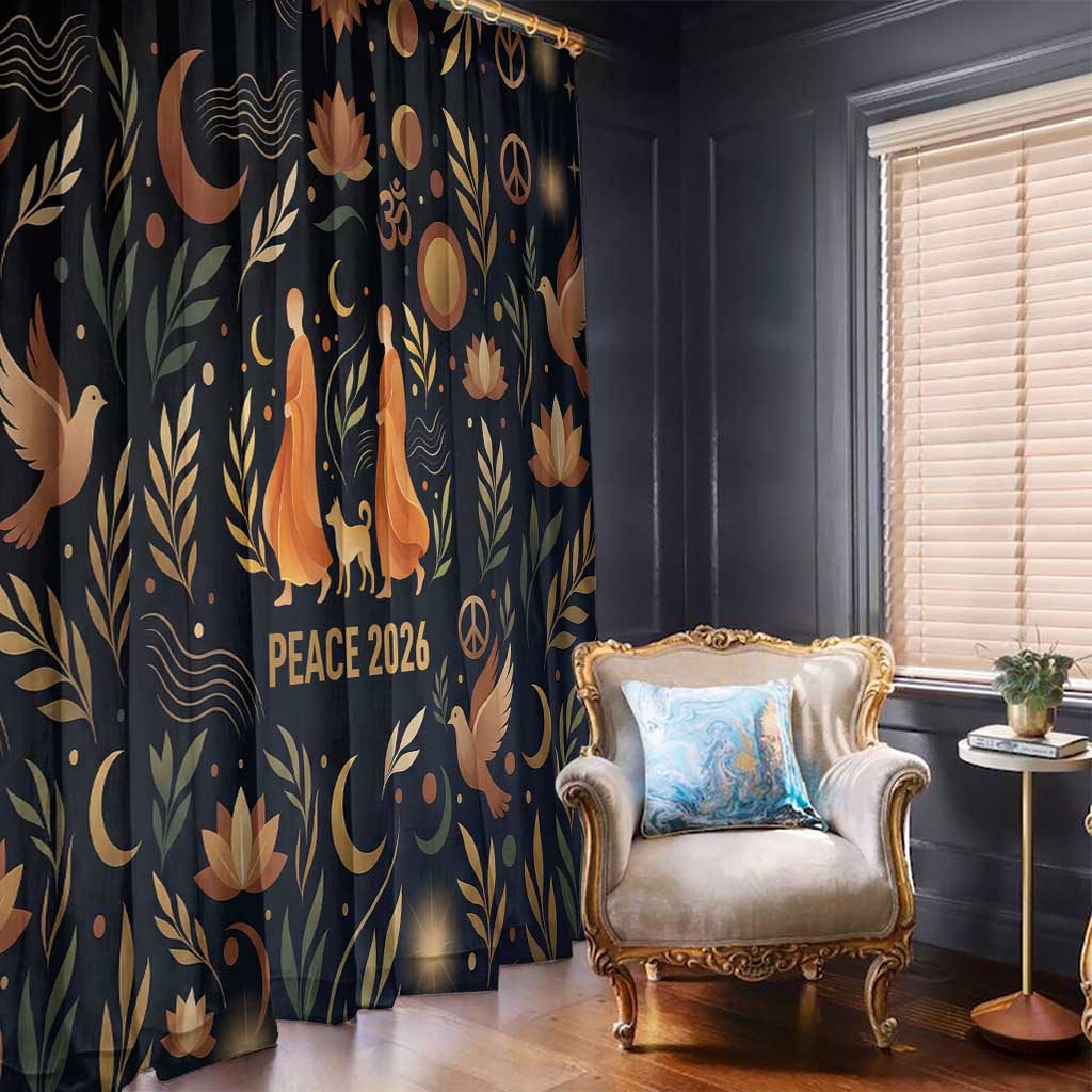 Peace 2026 Spiritual Harmony Window Curtain Bohemian Celestial Mandala Illustration
