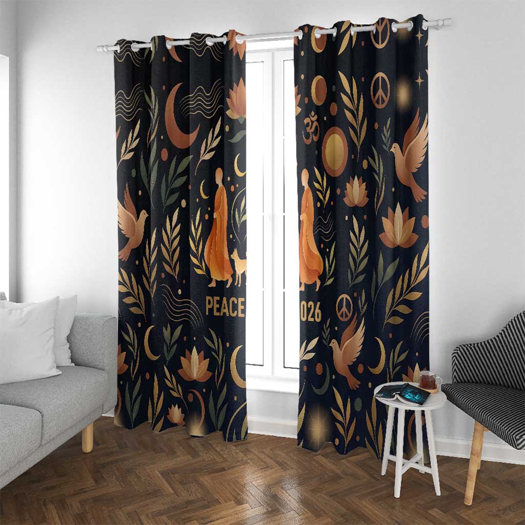Peace 2026 Spiritual Harmony Window Curtain Bohemian Celestial Mandala Illustration