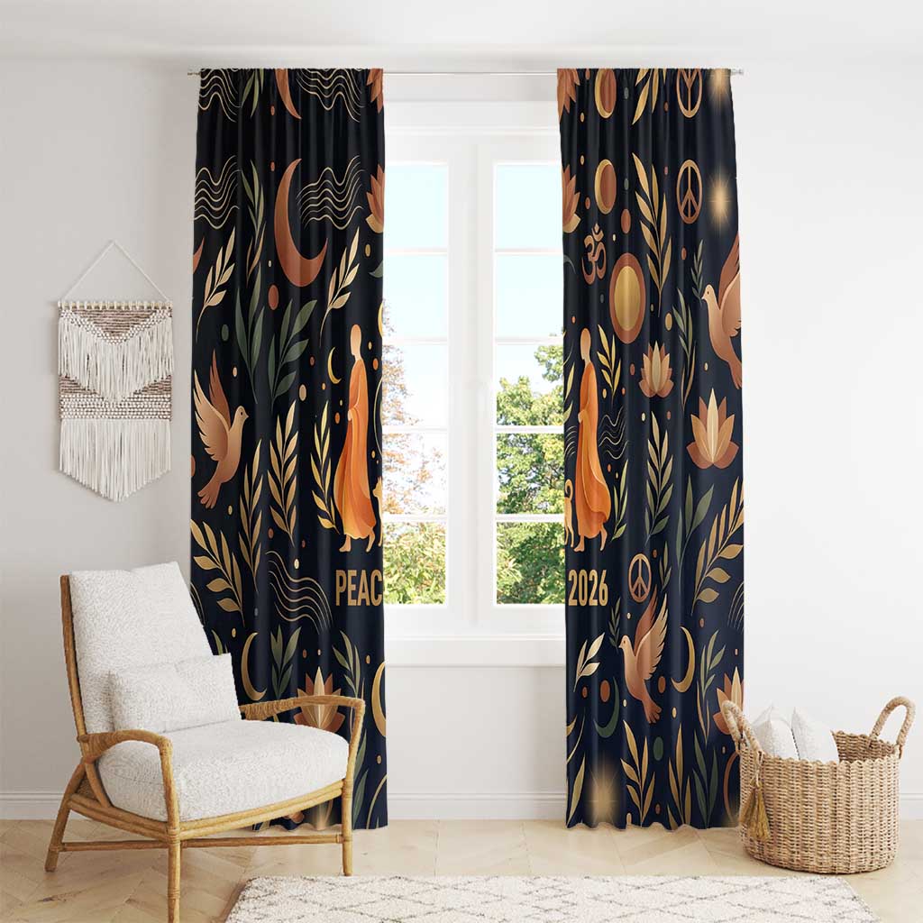 Peace 2026 Spiritual Harmony Window Curtain Bohemian Celestial Mandala Illustration