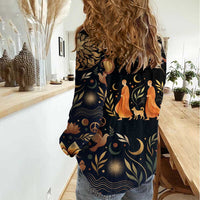 Peace 2026 Spiritual Harmony Women Casual Shirt Bohemian Celestial Mandala Illustration