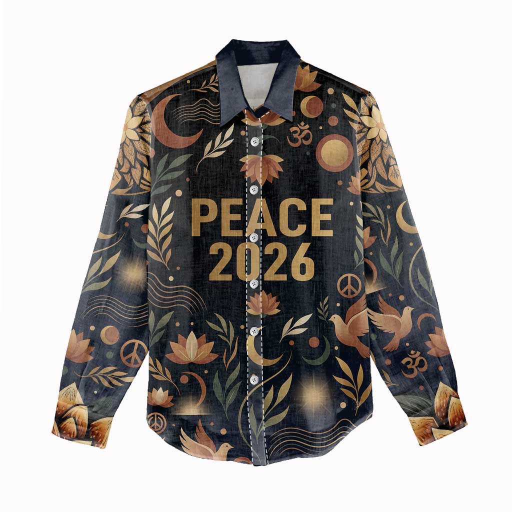 Peace 2026 Spiritual Harmony Women Casual Shirt Bohemian Celestial Mandala Illustration