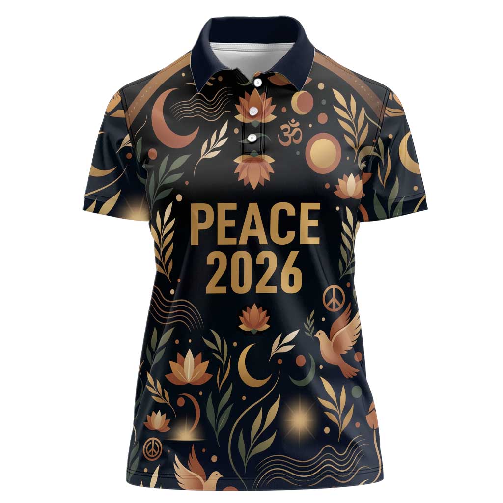 Peace 2026 Spiritual Harmony Women Polo Shirt Bohemian Celestial Mandala Illustration