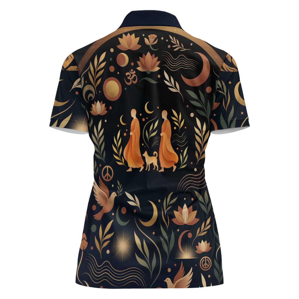 Peace 2026 Spiritual Harmony Women Polo Shirt Bohemian Celestial Mandala Illustration