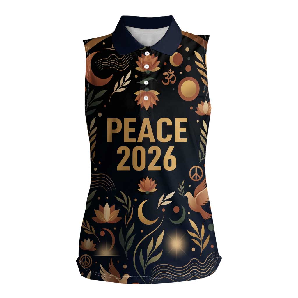 Peace 2026 Spiritual Harmony Women Sleeveless Polo Shirt Bohemian Celestial Mandala Illustration