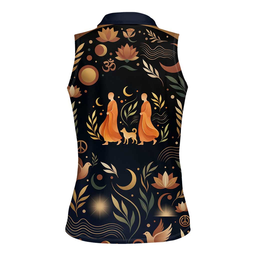 Peace 2026 Spiritual Harmony Women Sleeveless Polo Shirt Bohemian Celestial Mandala Illustration