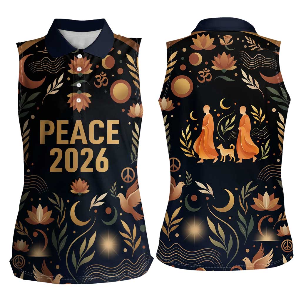 Peace 2026 Spiritual Harmony Women Sleeveless Polo Shirt Bohemian Celestial Mandala Illustration