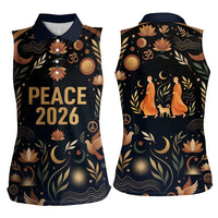 Peace 2026 Spiritual Harmony Women Sleeveless Polo Shirt Bohemian Celestial Mandala Illustration