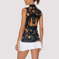 Peace 2026 Spiritual Harmony Women Sleeveless Polo Shirt Bohemian Celestial Mandala Illustration