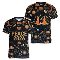 Peace 2026 Spiritual Harmony Women V-Neck T-Shirt Bohemian Celestial Mandala Illustration