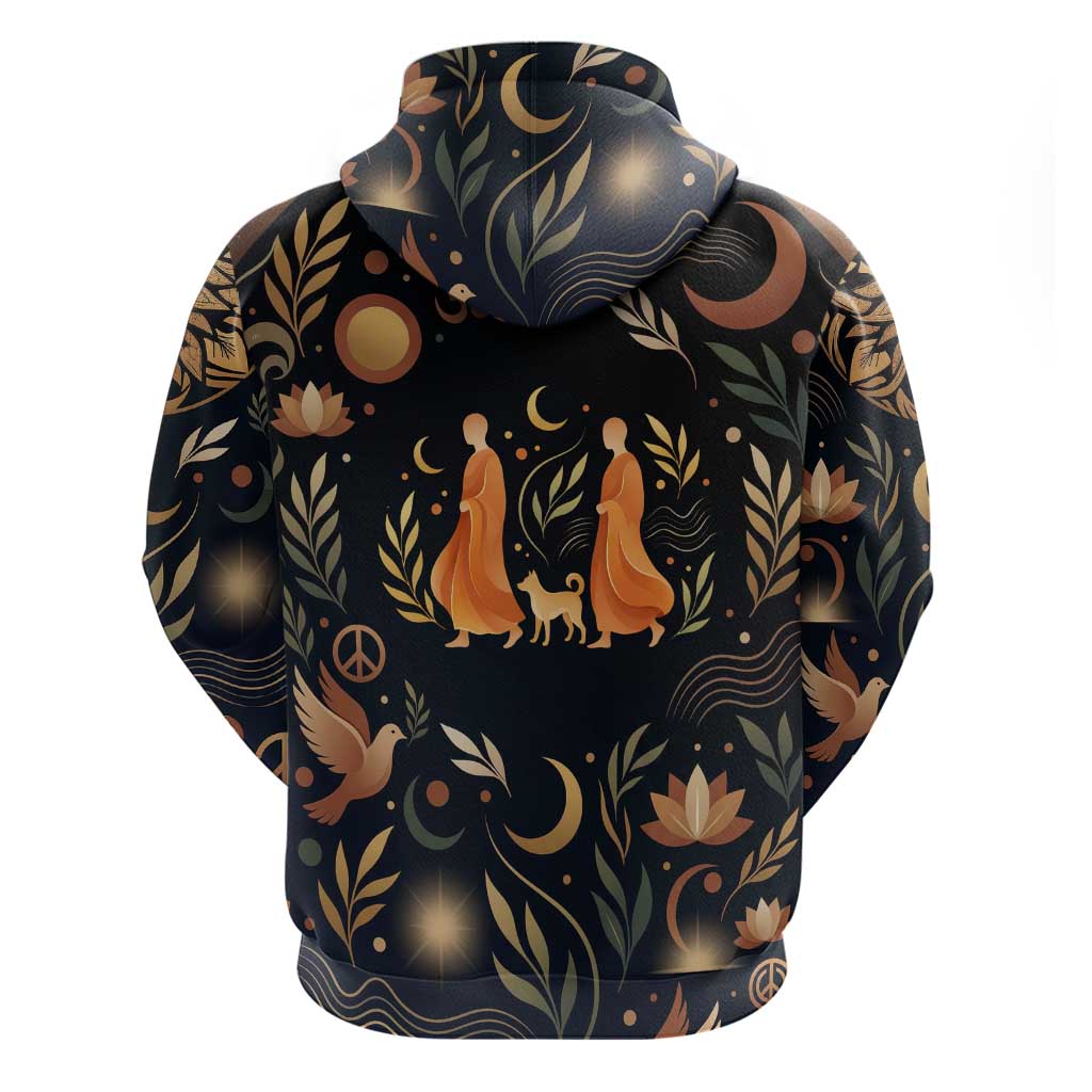 Peace 2026 Spiritual Harmony Zip Hoodie Bohemian Celestial Mandala Illustration