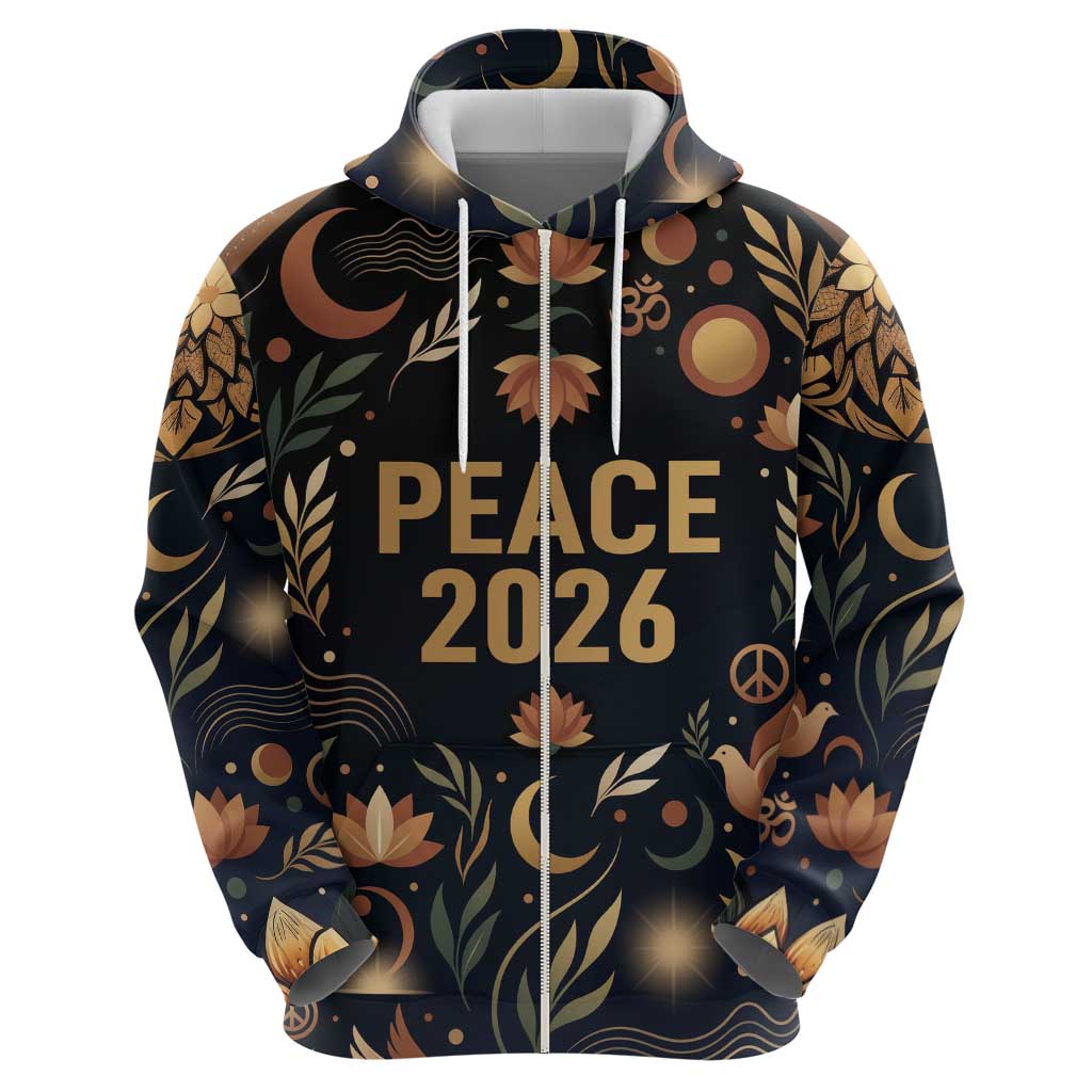 Peace 2026 Spiritual Harmony Zip Hoodie Bohemian Celestial Mandala Illustration