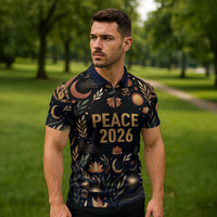 Peace 2026 Spiritual Harmony Zipper Polo Shirt Bohemian Celestial Mandala Illustration