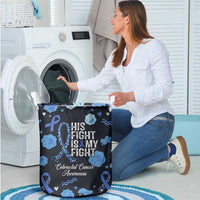 His Fight Is My Fight Colorectal Cancer Awareness Laundry Basket Blue Ribbon Heart Pattern Illustration