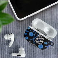 His Fight Is My Fight Colorectal Cancer Awareness AirPods Case Blue Ribbon Heart Pattern Illustration