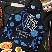 His Fight Is My Fight Colorectal Cancer Awareness Apron Blue Ribbon Heart Pattern Illustration