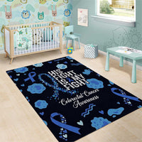 His Fight Is My Fight Colorectal Cancer Awareness Area Rug Blue Ribbon Heart Pattern Illustration