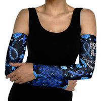 His Fight Is My Fight Colorectal Cancer Awareness Arm Sleeves Blue Ribbon Heart Pattern Illustration
