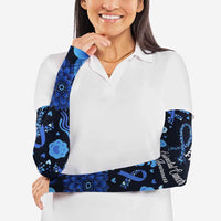 His Fight Is My Fight Colorectal Cancer Awareness Arm Sleeves Blue Ribbon Heart Pattern Illustration