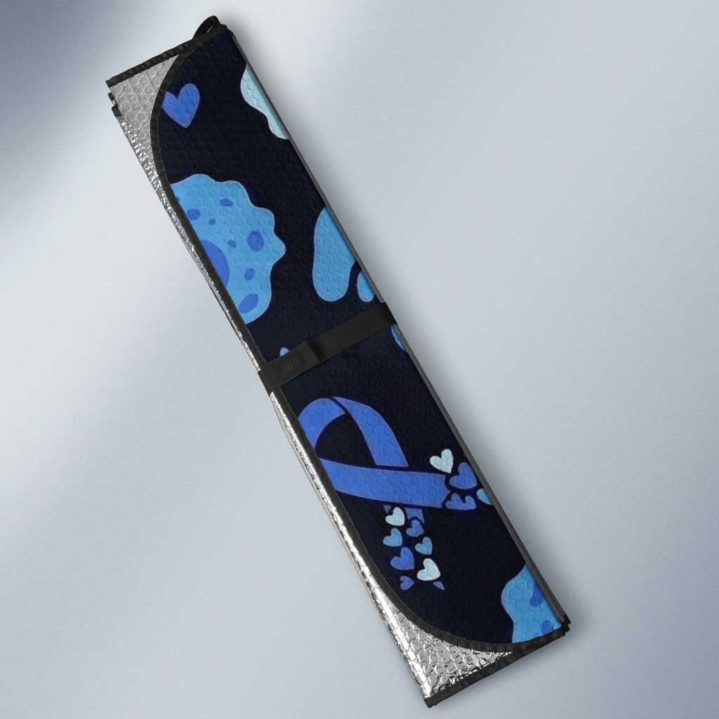 His Fight Is My Fight Colorectal Cancer Awareness Auto Sun Shade Blue Ribbon Heart Pattern Illustration
