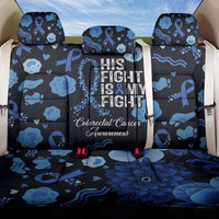 His Fight Is My Fight Colorectal Cancer Awareness Back Car Seat Cover Blue Ribbon Heart Pattern Illustration