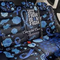 His Fight Is My Fight Colorectal Cancer Awareness Back Car Seat Cover Blue Ribbon Heart Pattern Illustration