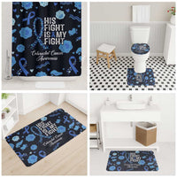 His Fight Is My Fight Colorectal Cancer Awareness Bathroom Set Blue Ribbon Heart Pattern Illustration
