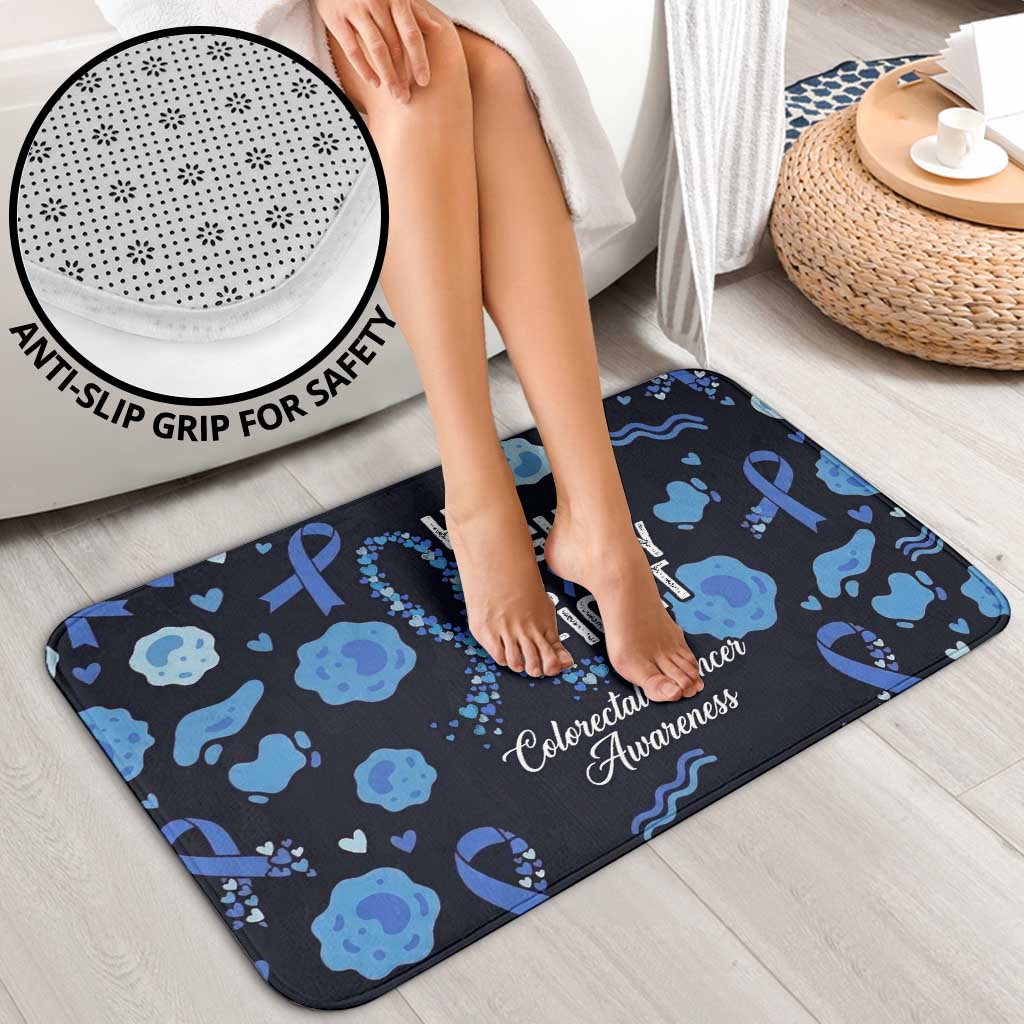 His Fight Is My Fight Colorectal Cancer Awareness Bathroom Set Blue Ribbon Heart Pattern Illustration