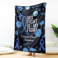 His Fight Is My Fight Colorectal Cancer Awareness Blanket Blue Ribbon Heart Pattern Illustration