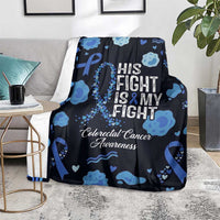 His Fight Is My Fight Colorectal Cancer Awareness Blanket Blue Ribbon Heart Pattern Illustration