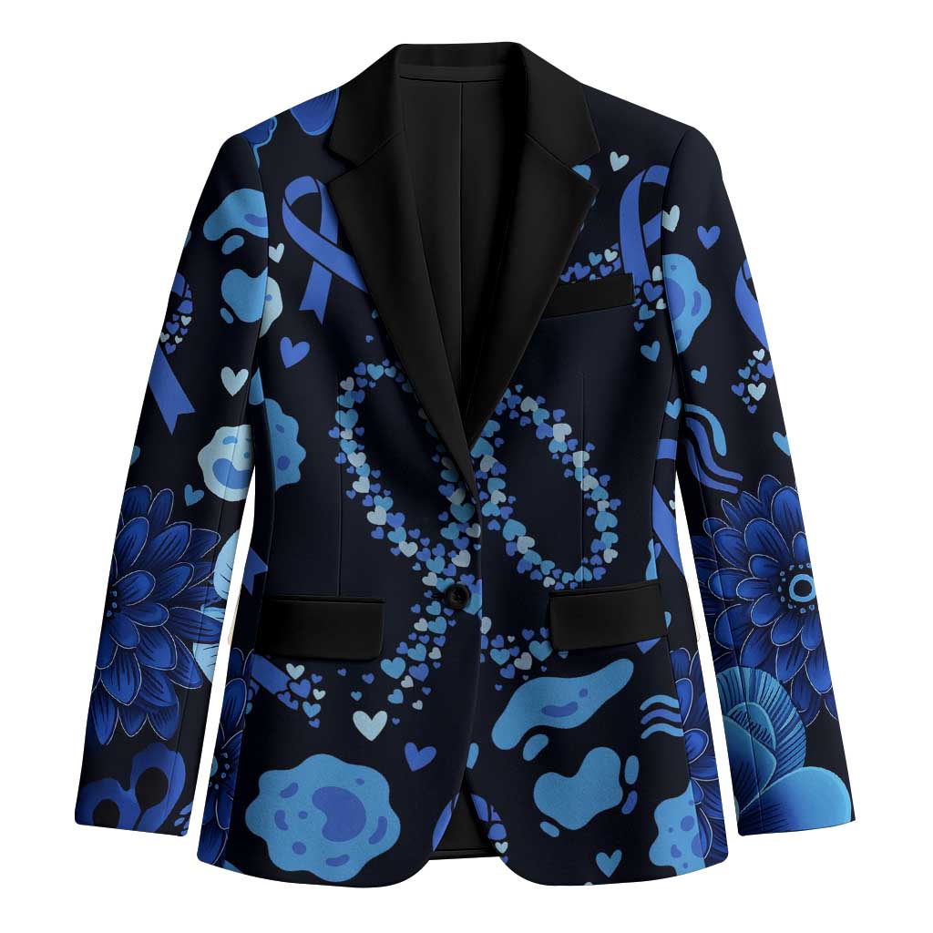 His Fight Is My Fight Colorectal Cancer Awareness Blazer Blue Ribbon Heart Pattern Illustration
