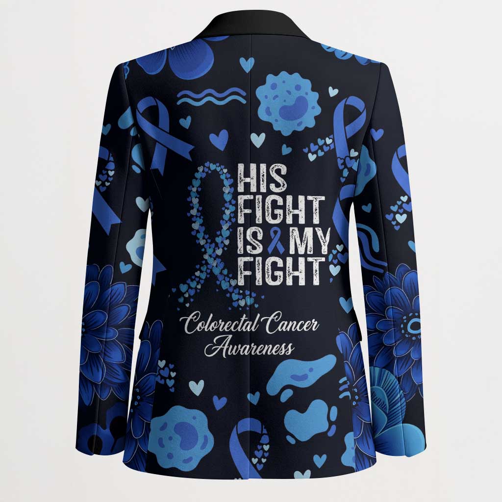 His Fight Is My Fight Colorectal Cancer Awareness Blazer Blue Ribbon Heart Pattern Illustration