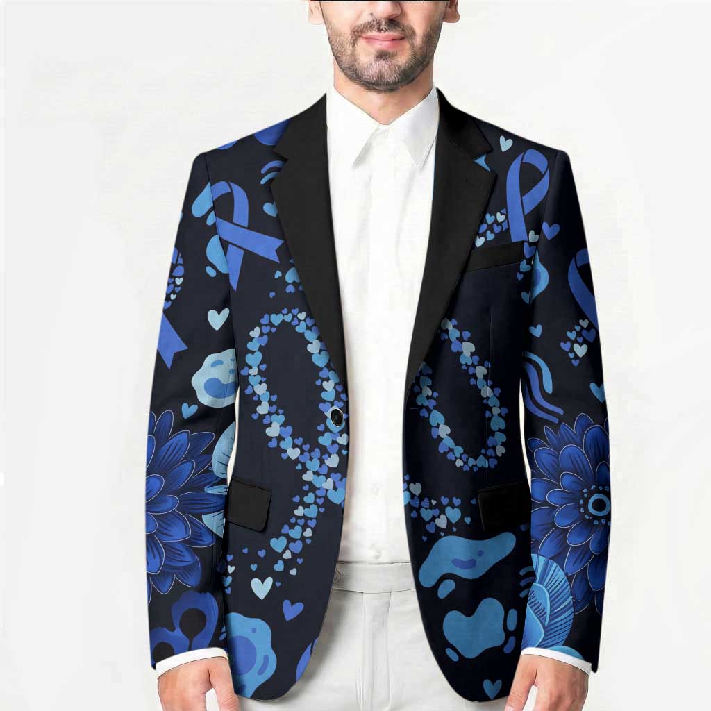 His Fight Is My Fight Colorectal Cancer Awareness Blazer Blue Ribbon Heart Pattern Illustration