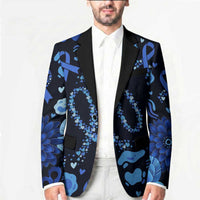 His Fight Is My Fight Colorectal Cancer Awareness Blazer Blue Ribbon Heart Pattern Illustration