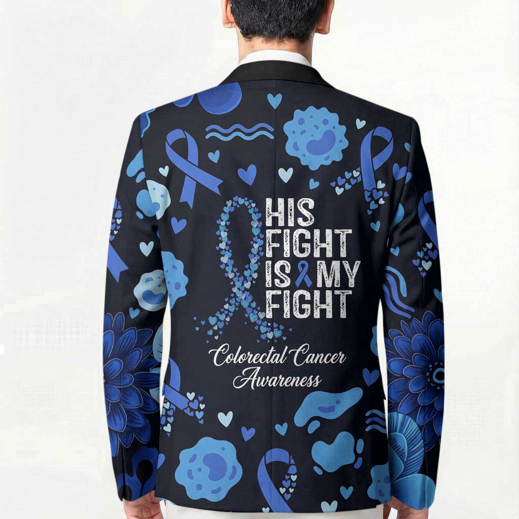 His Fight Is My Fight Colorectal Cancer Awareness Blazer Blue Ribbon Heart Pattern Illustration