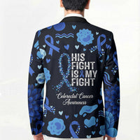 His Fight Is My Fight Colorectal Cancer Awareness Blazer Blue Ribbon Heart Pattern Illustration