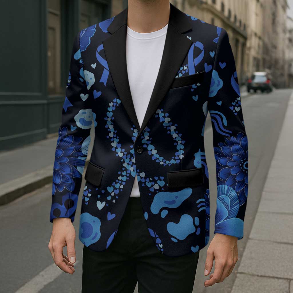 His Fight Is My Fight Colorectal Cancer Awareness Blazer Blue Ribbon Heart Pattern Illustration