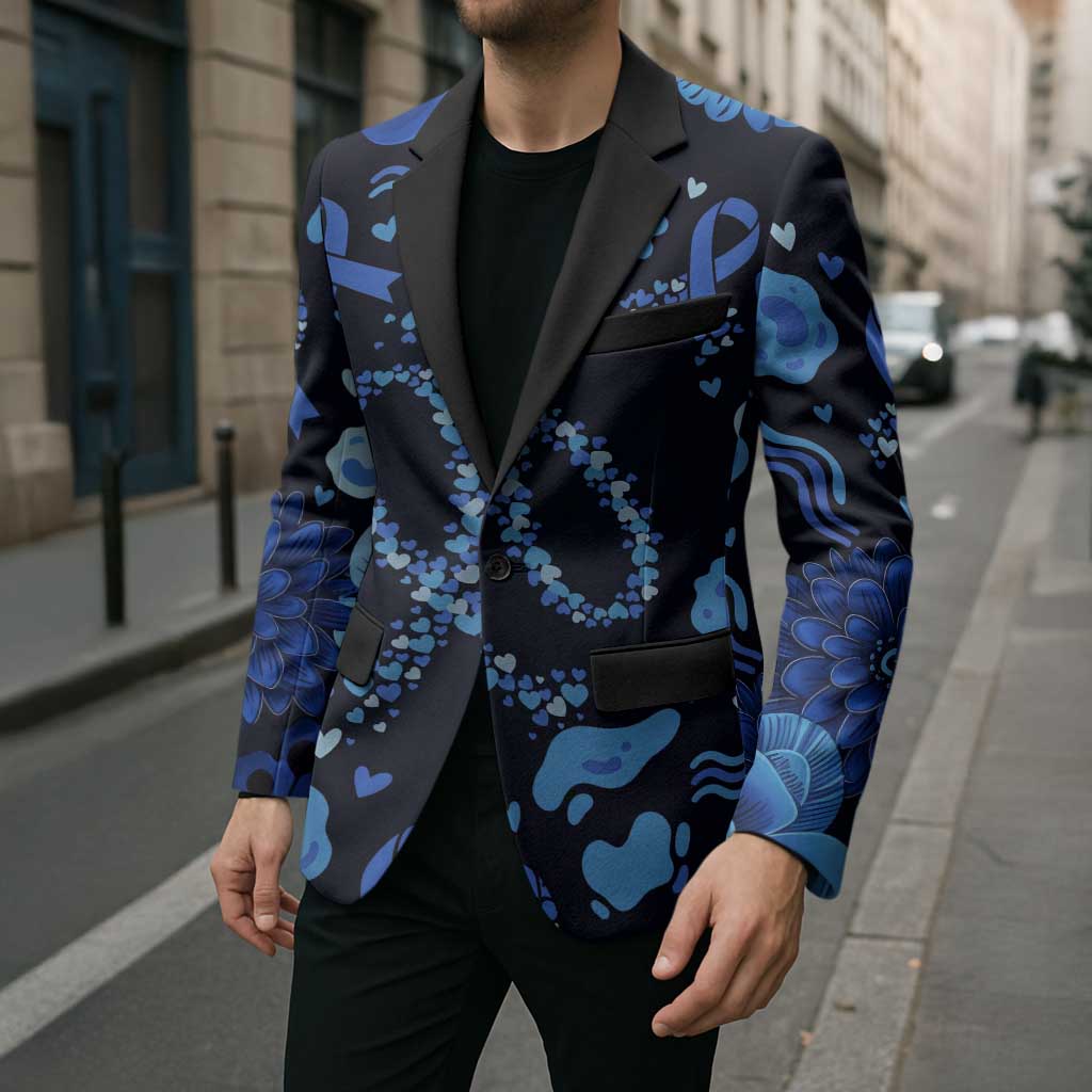 His Fight Is My Fight Colorectal Cancer Awareness Blazer Blue Ribbon Heart Pattern Illustration