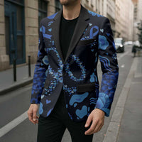 His Fight Is My Fight Colorectal Cancer Awareness Blazer Blue Ribbon Heart Pattern Illustration