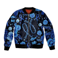 His Fight Is My Fight Colorectal Cancer Awareness Bomber Jacket Blue Ribbon Heart Pattern Illustration