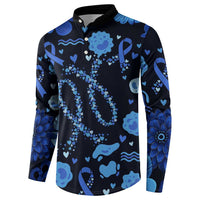 His Fight Is My Fight Colorectal Cancer Awareness Button Sweatshirt Blue Ribbon Heart Pattern Illustration
